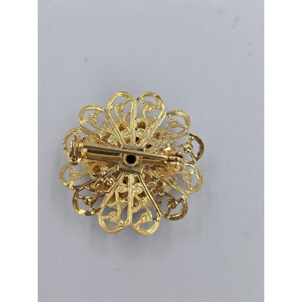 Vintage Gold Tone Graduation Cap Mortarboard Filigree Brooch Pin Rhinestone‎